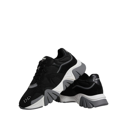 Versace Black Leather Neoprene Chunky Low Top Sneakers Squalo Shoes