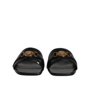 Versace Ciabatte Basse In Pelle Nera Con Logo