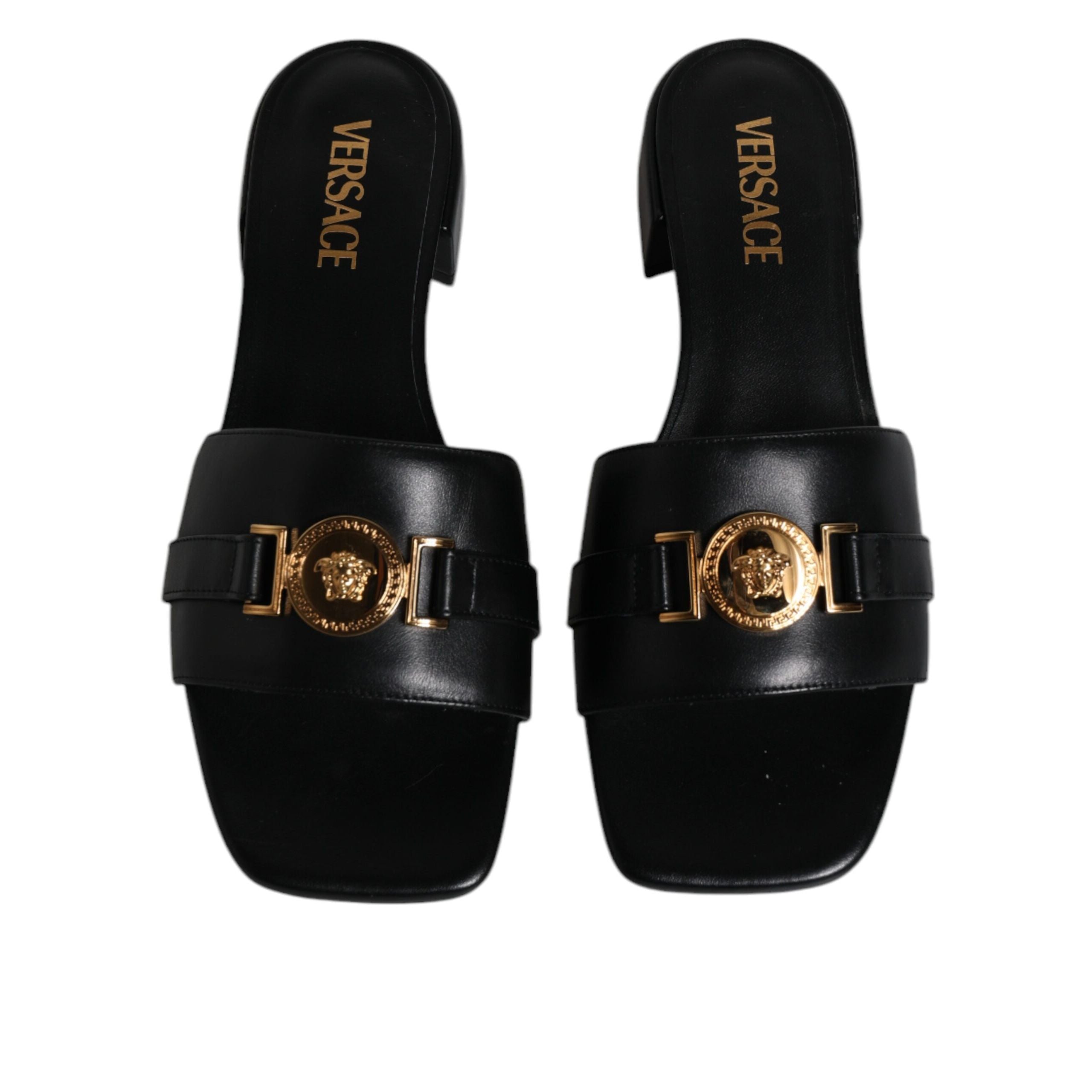 Versace Ciabatte Basse In Pelle Nera Con Logo