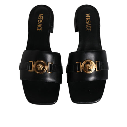 Versace Ciabatte Basse In Pelle Nera Con Logo