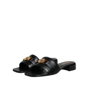 Versace Ciabatte Basse In Pelle Nera Con Logo