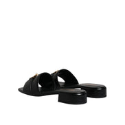Versace Ciabatte Basse In Pelle Nera Con Logo