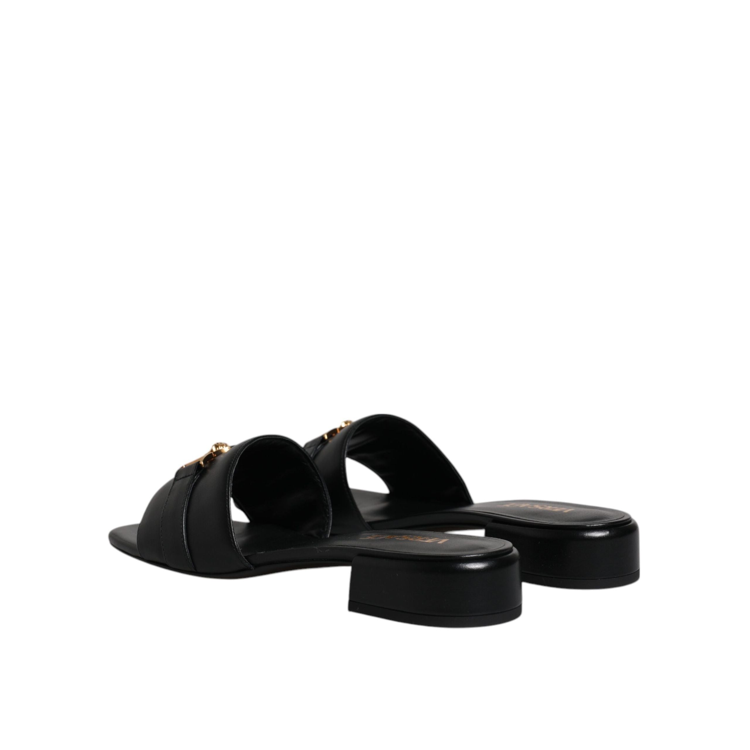 Versace Ciabatte Basse In Pelle Nera Con Logo