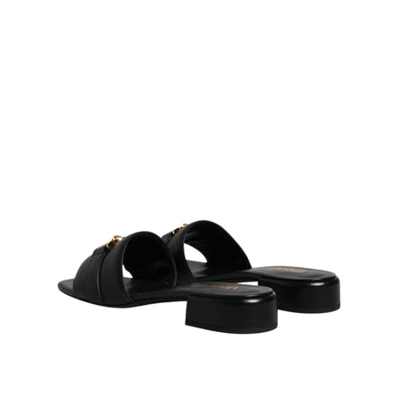 Versace Ciabatte Basse In Pelle Nera Con Logo
