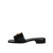 Versace Ciabatte Basse In Pelle Nera Con Logo