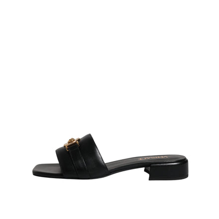 Versace Ciabatte Basse In Pelle Nera Con Logo