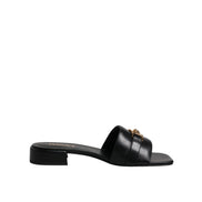 Versace Ciabatte Basse In Pelle Nera Con Logo