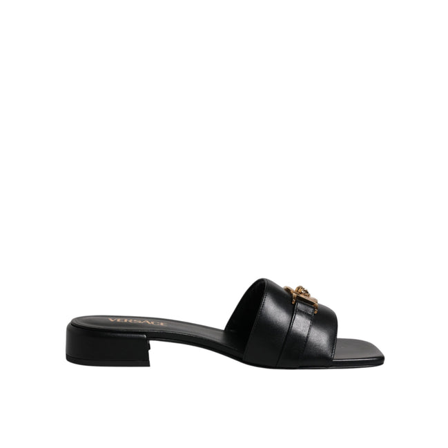 Versace Ciabatte Basse In Pelle Nera Con Logo