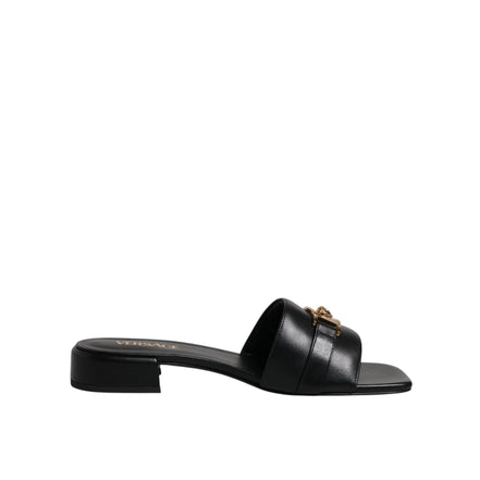 Versace Ciabatte Basse In Pelle Nera Con Logo