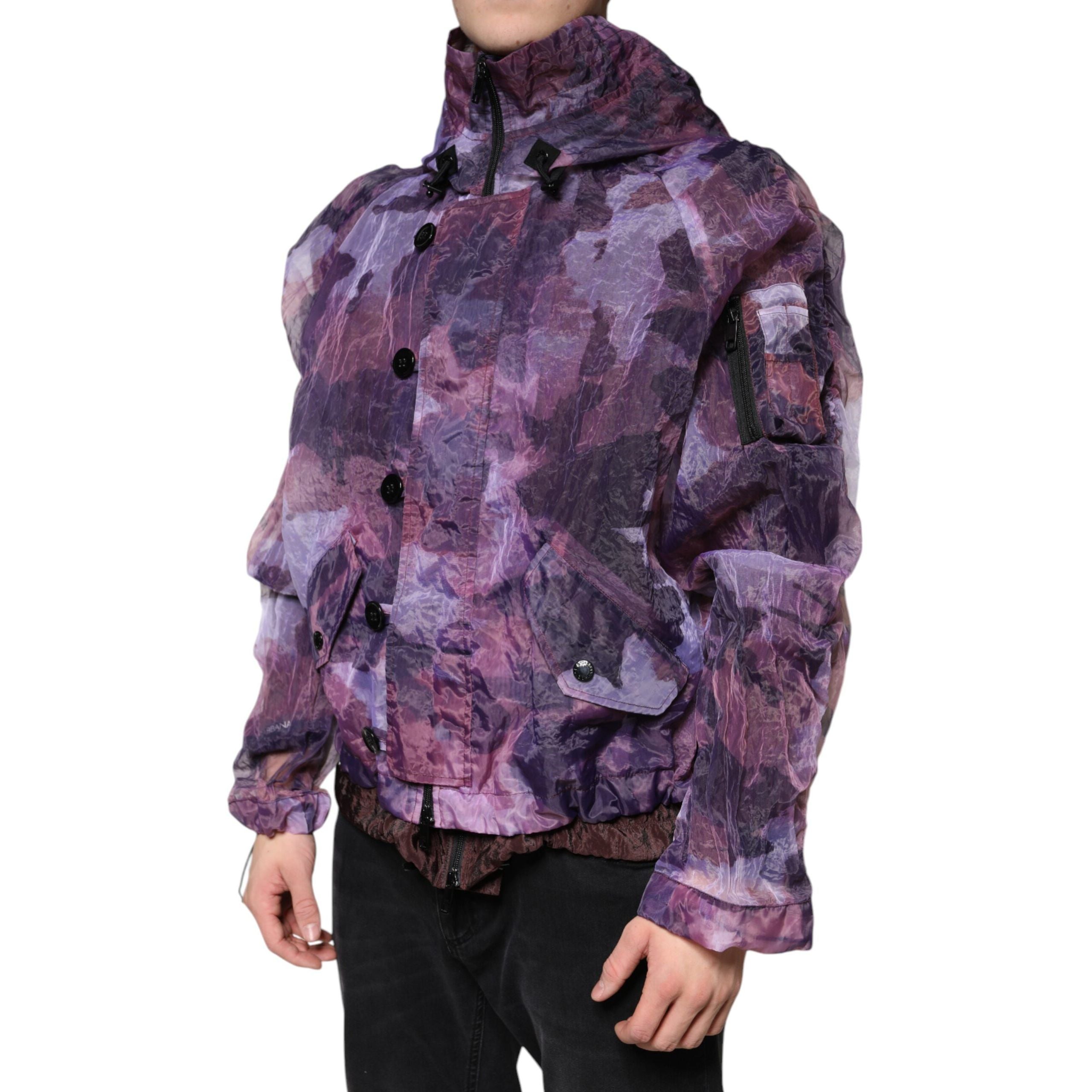 Giacca Blouson con Cappuccio da Uomo Dolce & Gabbana Mimetica Viola