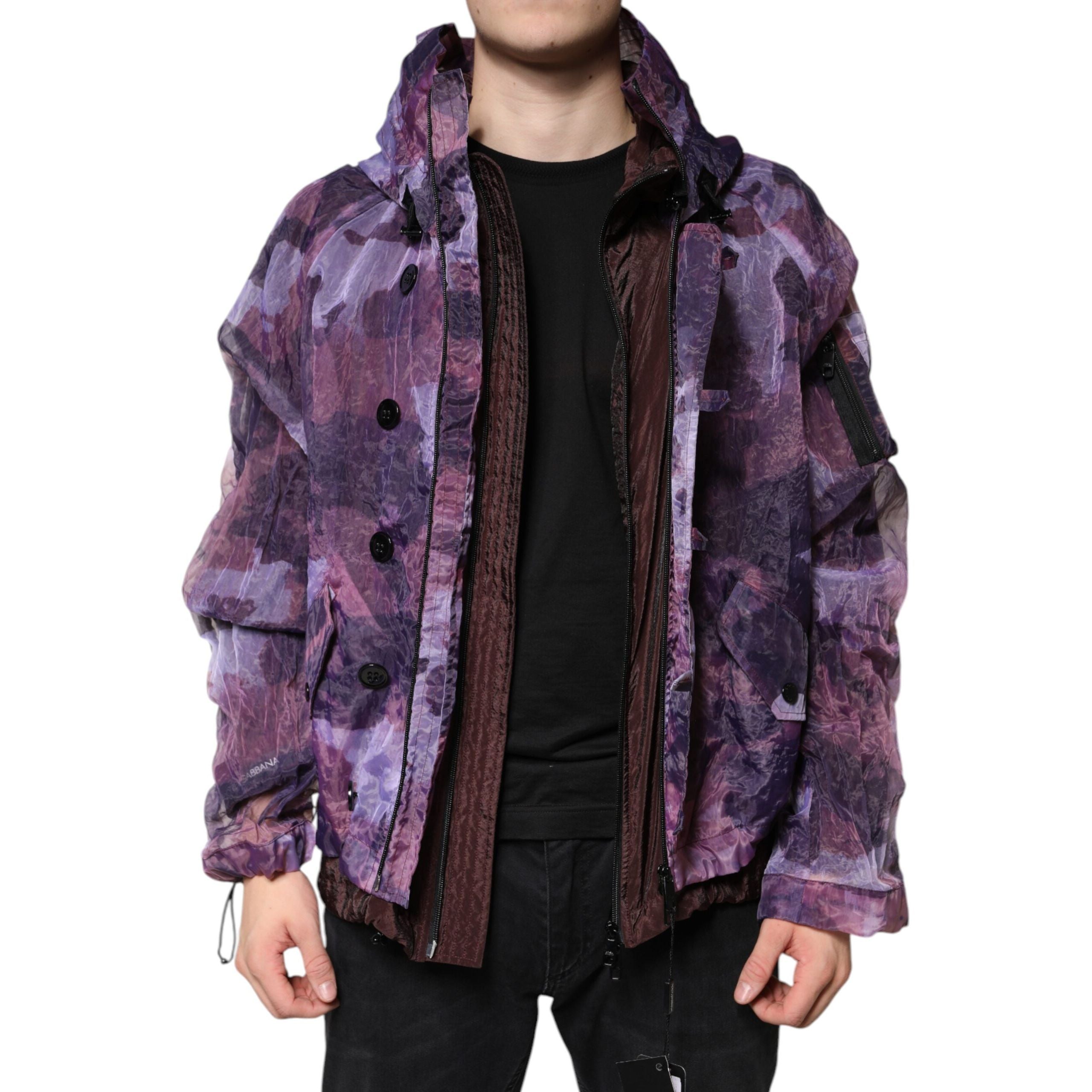Giacca Blouson con Cappuccio da Uomo Dolce & Gabbana Mimetica Viola