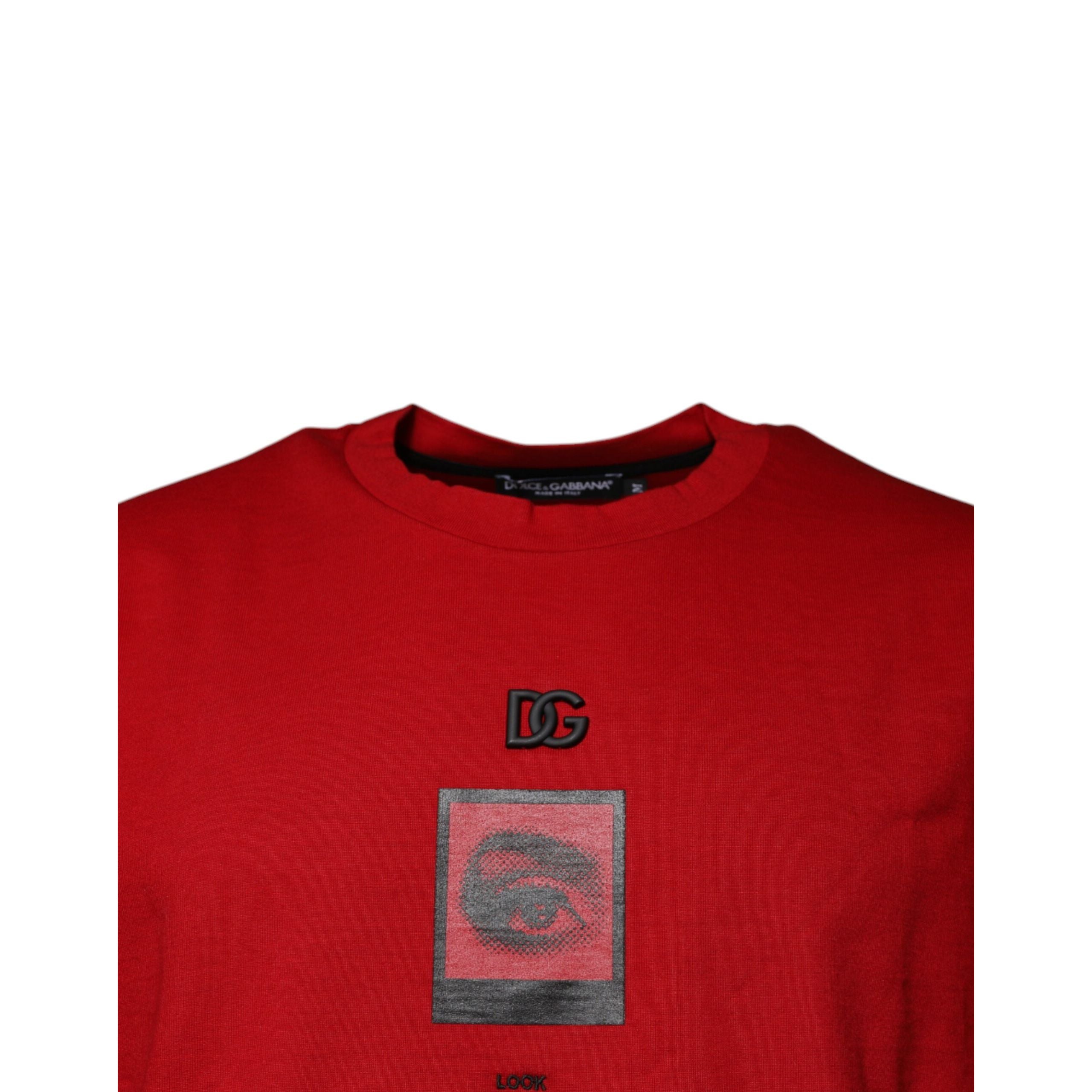 Dolce & Gabbana T-shirt Girocollo in Cotone con Occhio Rosso DG