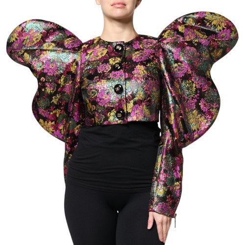 Giacca Cropped Dolce & Gabbana in Jacquard Floreale Multicolore