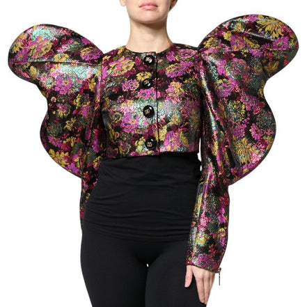 Giacca Cropped Dolce & Gabbana in Jacquard Floreale Multicolore