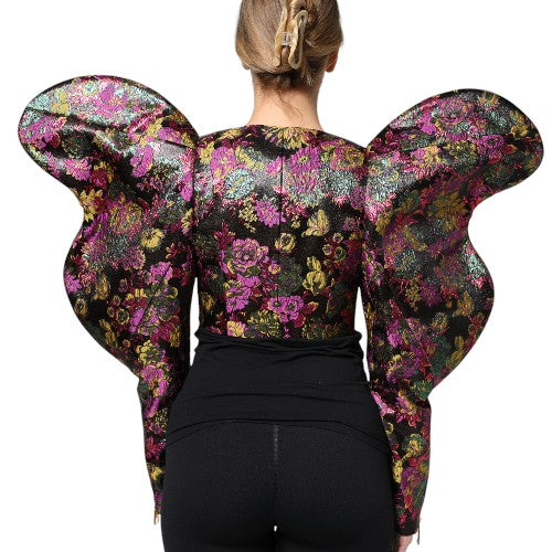 Giacca Cropped Dolce & Gabbana in Jacquard Floreale Multicolore