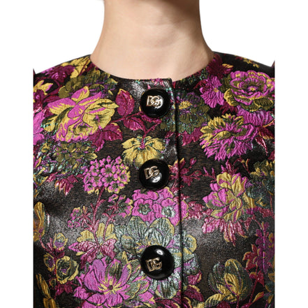 Giacca Cropped Dolce & Gabbana in Jacquard Floreale Multicolore