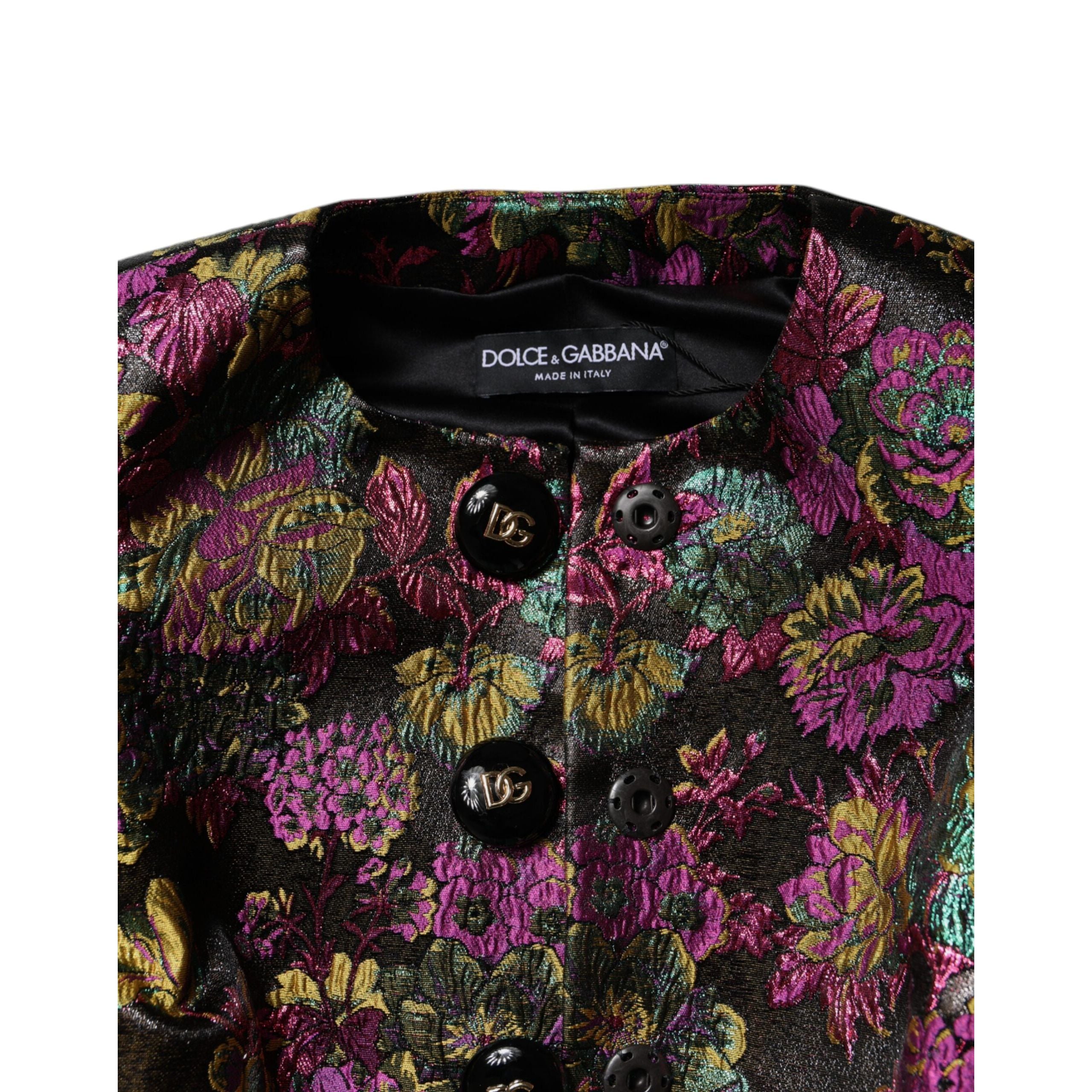 Giacca Cropped Dolce & Gabbana in Jacquard Floreale Multicolore