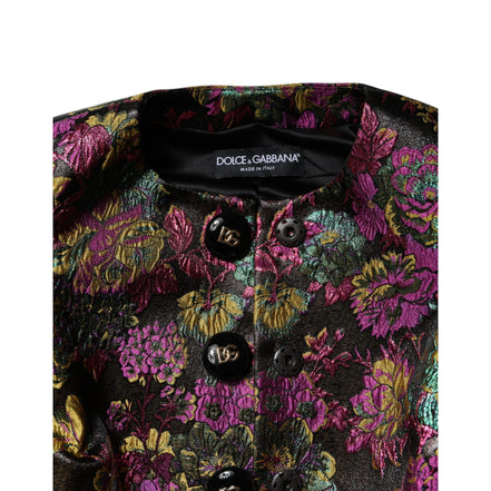 Giacca Cropped Dolce & Gabbana in Jacquard Floreale Multicolore