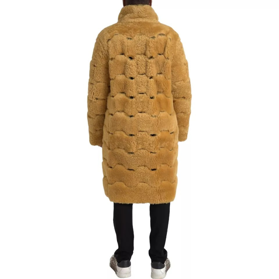 Bottega Veneta Cappotto Lungo Teddy Giallo in Lana