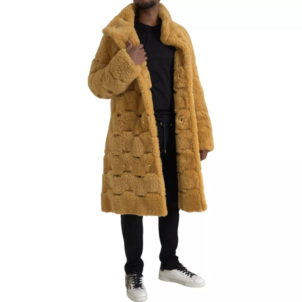 Bottega Veneta Cappotto Lungo Teddy Giallo in Lana