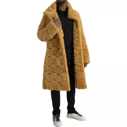 Bottega Veneta Cappotto Lungo Teddy Giallo in Lana