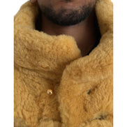 Bottega Veneta Cappotto Lungo Teddy Giallo in Lana