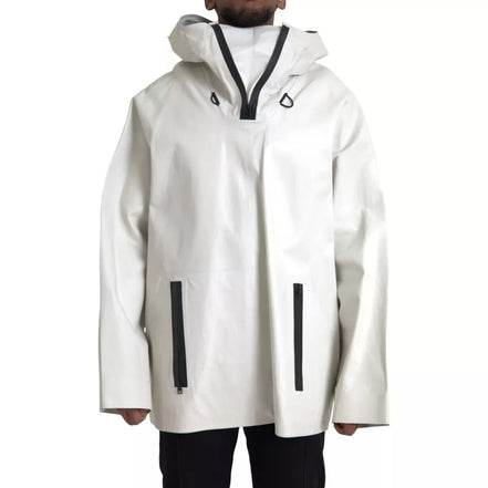 Bottega Veneta Giubbotto Blouson Uomo in Pelle Bianca Impermeabile