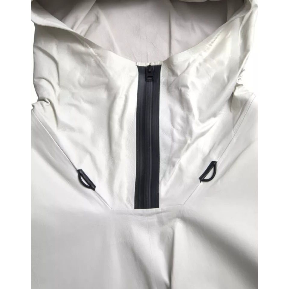 Bottega Veneta Giubbotto Blouson Uomo in Pelle Bianca Impermeabile