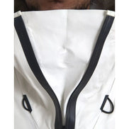 Bottega Veneta Giubbotto Blouson Uomo in Pelle Bianca Impermeabile