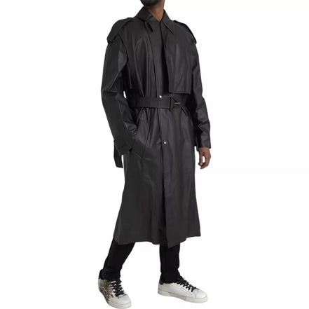 Bottega Veneta Black Leather Waterproof Trenchcoat Jacket