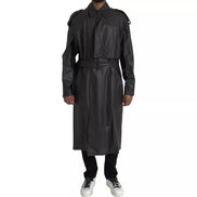 Bottega Veneta Black Leather Waterproof Trenchcoat Jacket