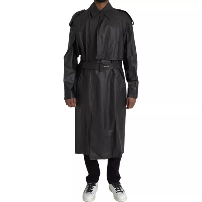 Bottega Veneta Black Leather Waterproof Trenchcoat Jacket