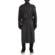 Bottega Veneta Black Leather Waterproof Trenchcoat Jacket