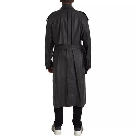 Bottega Veneta Black Leather Waterproof Trenchcoat Jacket