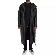 Bottega Veneta Black Leather Waterproof Trenchcoat Jacket