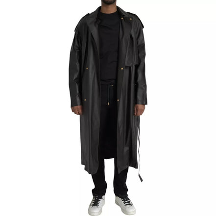 Bottega Veneta Black Leather Waterproof Trenchcoat Jacket