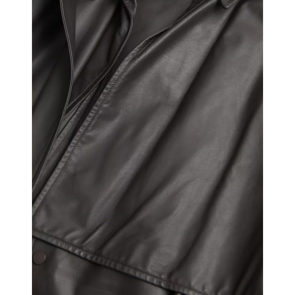 Bottega Veneta Black Leather Waterproof Trenchcoat Jacket