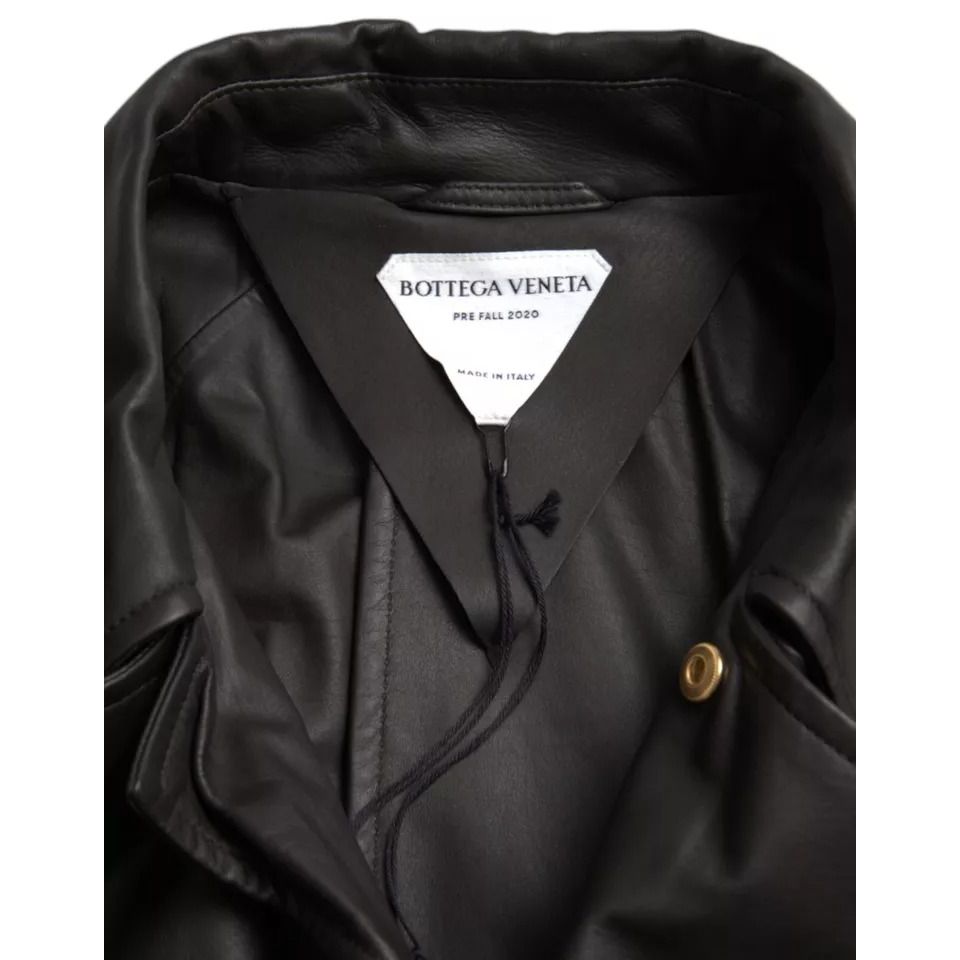 Bottega Veneta Black Leather Waterproof Trenchcoat Jacket
