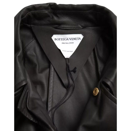 Bottega Veneta Black Leather Waterproof Trenchcoat Jacket
