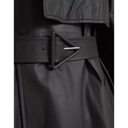 Bottega Veneta Black Leather Waterproof Trenchcoat Jacket