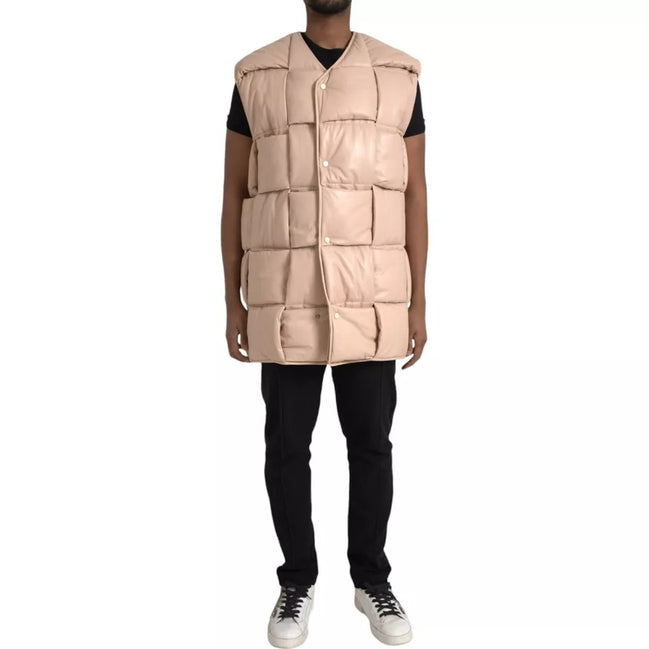 Veste en Cuir de Veau Matelassée sans Manches Beige Bottega Veneta