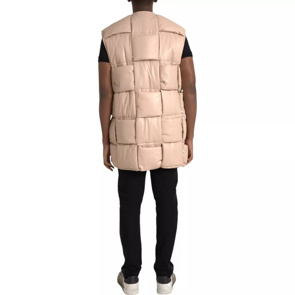Veste en Cuir de Veau Matelassée sans Manches Beige Bottega Veneta