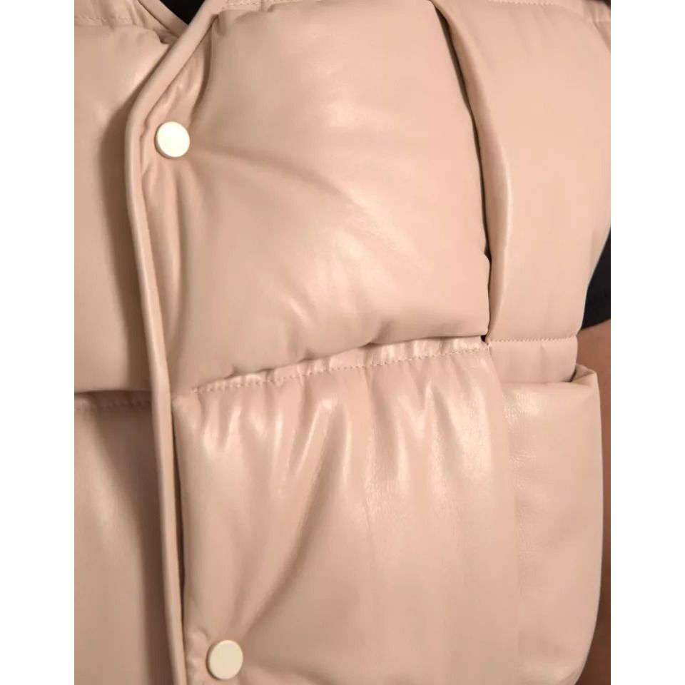 Veste en Cuir de Veau Matelassée sans Manches Beige Bottega Veneta