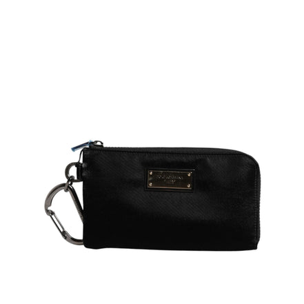 Dolce & Gabbana Pochette Zippée en Nylon Noir avec Logo et Porte-Clés