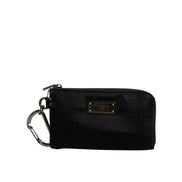 Dolce & Gabbana Pochette Zippée en Nylon Noir avec Logo et Porte-Clés