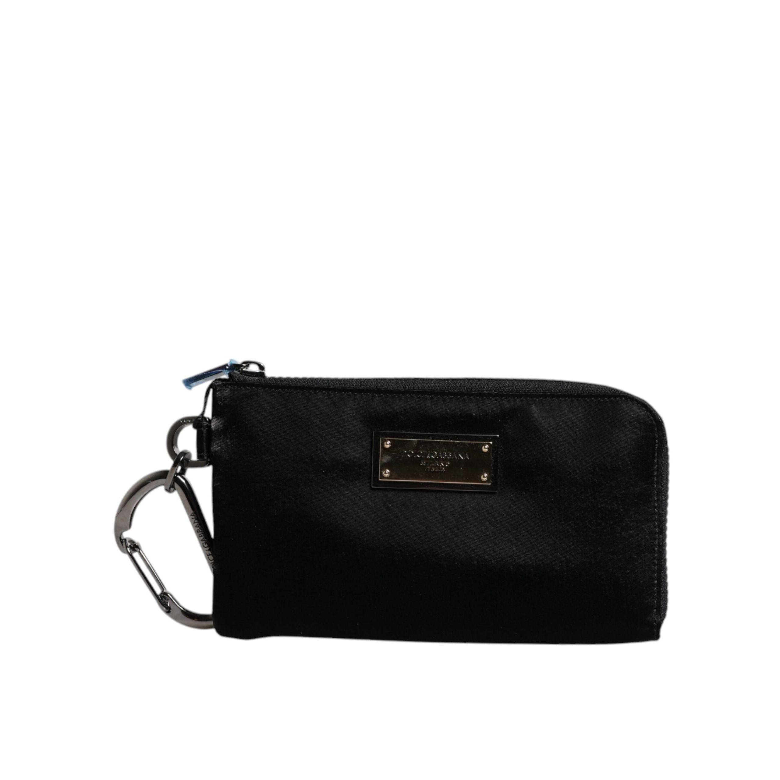 Dolce & Gabbana Pochette Zippée en Nylon Noir avec Logo et Porte-Clés