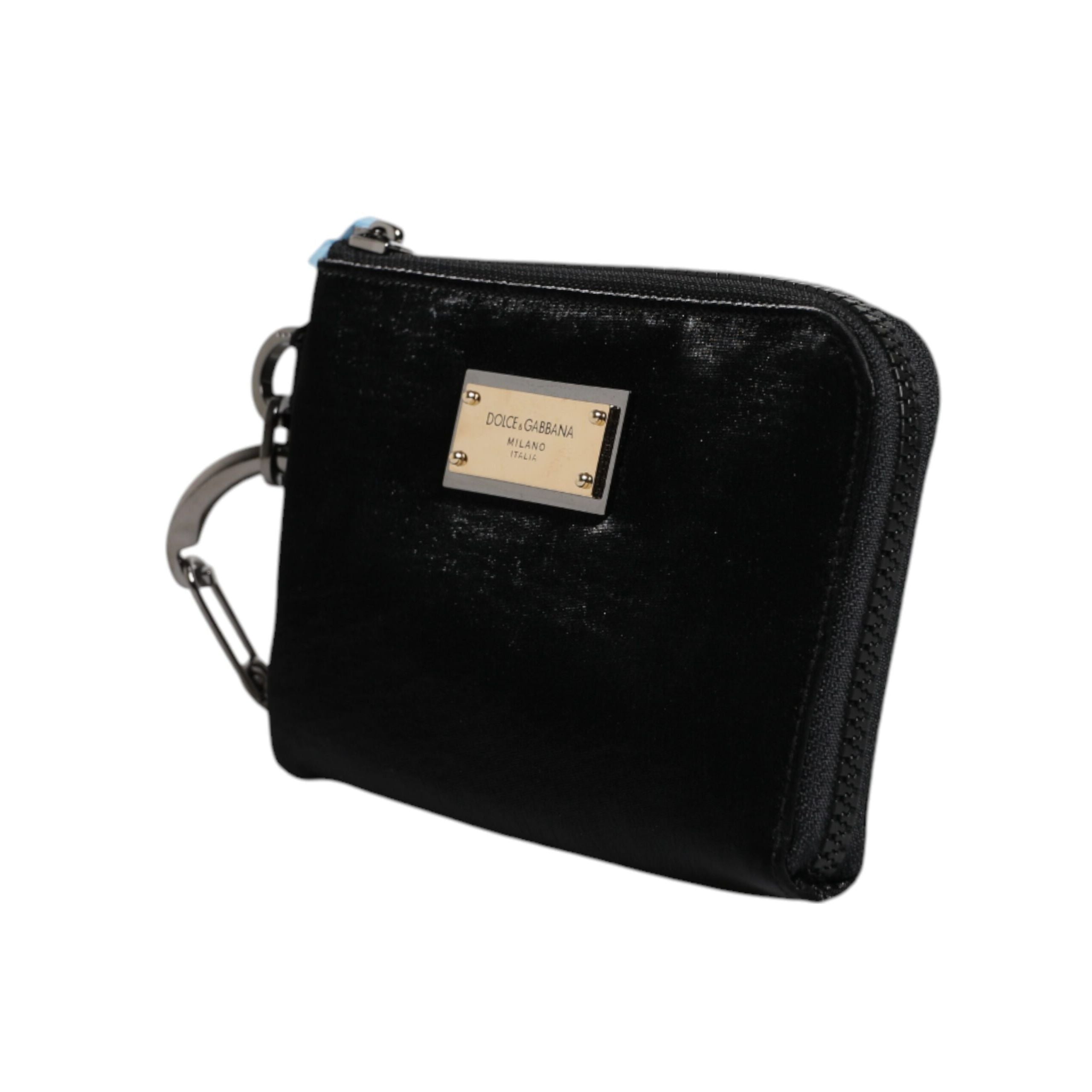 Dolce & Gabbana Pochette Zippée en Nylon Noir avec Logo et Porte-Clés