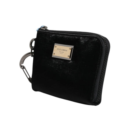 Dolce & Gabbana Pochette Zippée en Nylon Noir avec Logo et Porte-Clés