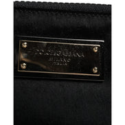 Dolce & Gabbana Pochette Zippée en Nylon Noir avec Logo et Porte-Clés