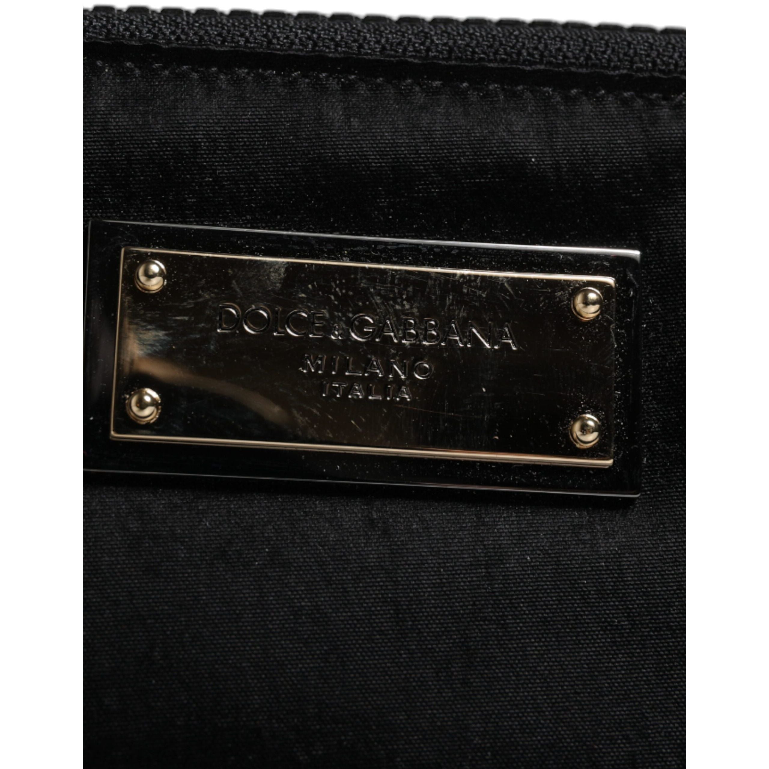 Dolce & Gabbana Pochette Zippée en Nylon Noir avec Logo et Porte-Clés